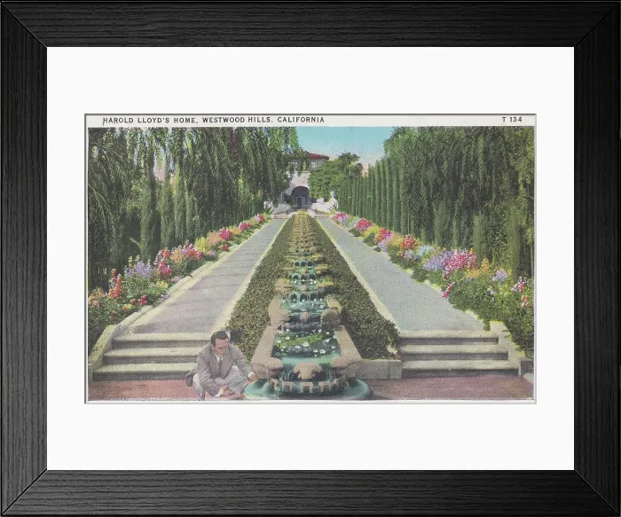 Framed Print : Vintage souvenir postcard, Harold Lloyd at Home, Movie Star Homes series, 1936 Framed Print : Vintage souvenir postcard, Harold Lloyd at Home, Movie Star Homes series, 1936