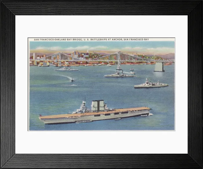 Framed Print : Vintage souvenir postcard, San Francisco - Oakland Bay Bridge, 1936 Framed Print : Vintage souvenir postcard, San Francisco - Oakland Bay Bridge, 1936