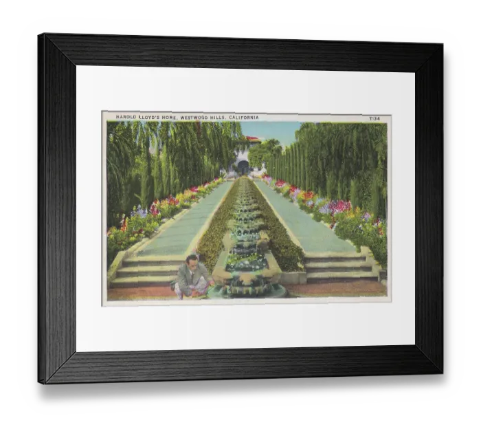 Framed Print : Vintage souvenir postcard, Harold Lloyd's Home, Homes of the Stars series, ca 1937 Framed Print : Vintage souvenir postcard, Harold Lloyd's Home, Homes of the Stars series, ca 1937
