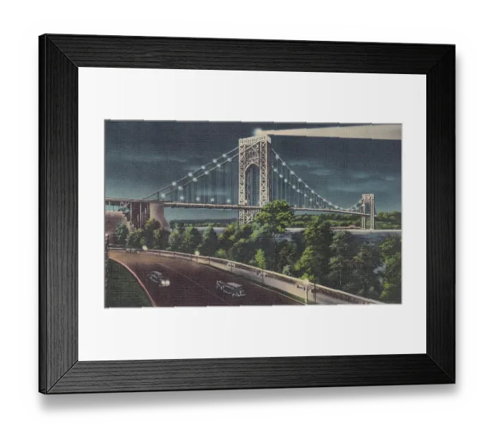 Framed Print : Vintage souvenir postcard, George Washington Bridge, NYC, New York, 1935 Framed Print : Vintage souvenir postcard, George Washington Bridge, NYC, New York, 1935