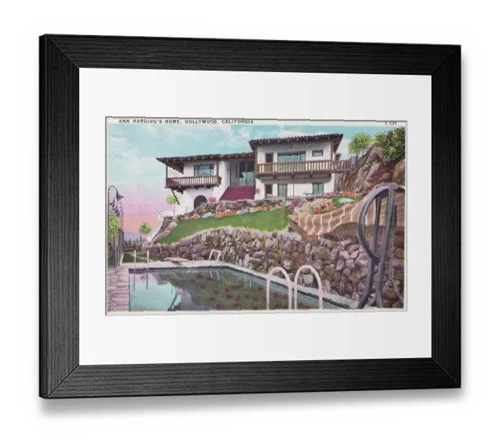 Framed Print : Vintage souvenir postcard, Ann Harding's Home, Movie Star Homes series, ca 1935