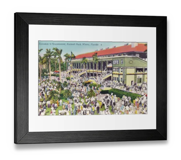 Framed Print : Vintage souvenir postcard, Hialeah Park Race Track, Florida, ca 1930s Framed Print : Vintage souvenir postcard, Hialeah Park Race Track, Florida, ca 1930s