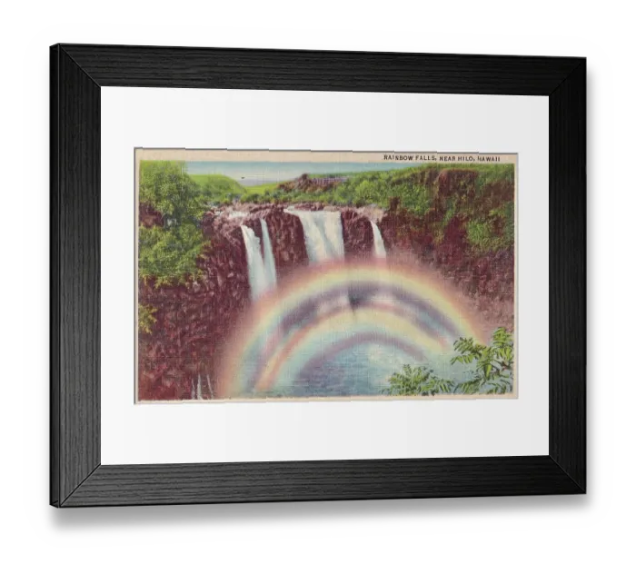 Framed Print : Vintage souvenir postcard, Rainbow Falls, Aloha Hawaiian Islands series, 1935 Framed Print : Vintage souvenir postcard, Rainbow Falls, Aloha Hawaiian Islands series, 1935