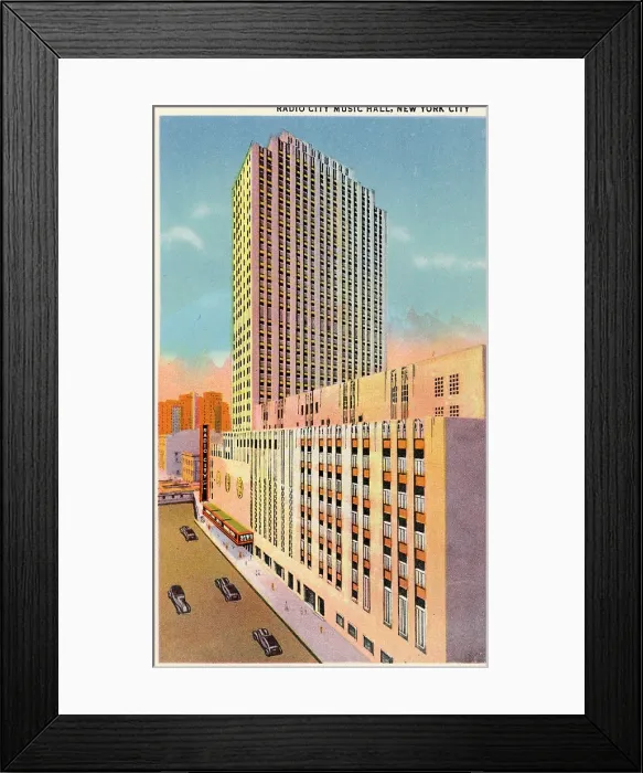 Framed Print : Vintage souvenir postcard, Radio City Music Hall, NYC, New York, ca 1935 Framed Print : Vintage souvenir postcard, Radio City Music Hall, NYC, New York, ca 1935