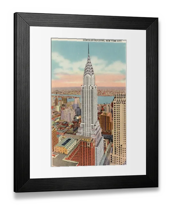 Framed Print : Vintage souvenir postcard, Chrysler Building, NYC, New York, ca 1935 Framed Print : Vintage souvenir postcard, Chrysler Building, NYC, New York, ca 1935