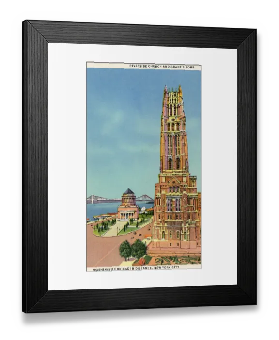 Framed Print : Vintage souvenir postcard, Riverside Church, NYC, New York, ca 1935 Framed Print : Vintage souvenir postcard, Riverside Church, NYC, New York, ca 1935