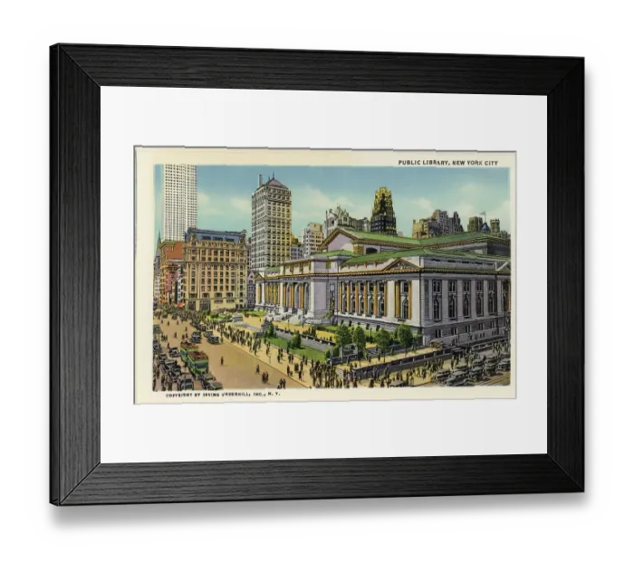 Framed Print : Vintage souvenir postcard, New York Public Library, NYC, New York, ca 1935 Framed Print : Vintage souvenir postcard, New York Public Library, NYC, New York, ca 1935