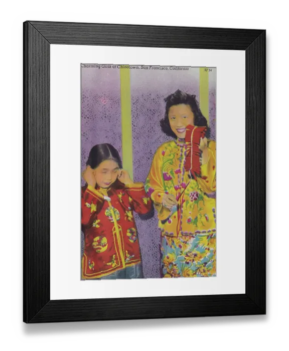 Framed Print : Vintage souvenir postcard, Chinatown Celebration, San Francisco, California, ca 1935 Framed Print : Vintage souvenir postcard, Chinatown Celebration, San Francisco, California, ca 1935