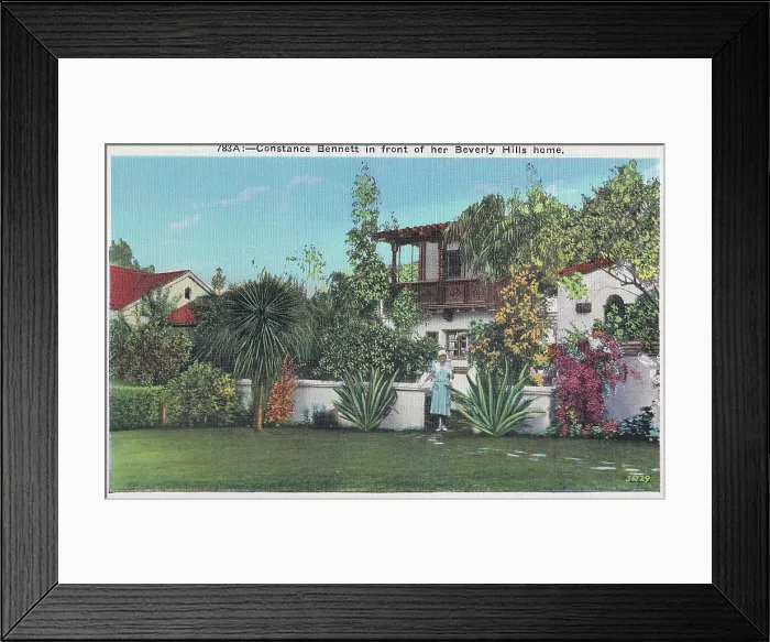 Framed Print : Vintage souvenir postcard, Constance Bennett's Home, Movie Star Homes series, ca 1928 Framed Print : Vintage souvenir postcard, Constance Bennett's Home, Movie Star Homes series, ca 1928