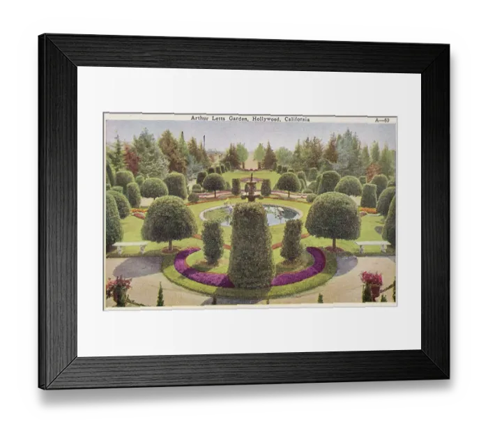 Framed Print : Vintage souvenir postcard, Arthur Letts Garden, Hollywood, California, ca 1927 Framed Print : Vintage souvenir postcard, Arthur Letts Garden, Hollywood, California, ca 1927