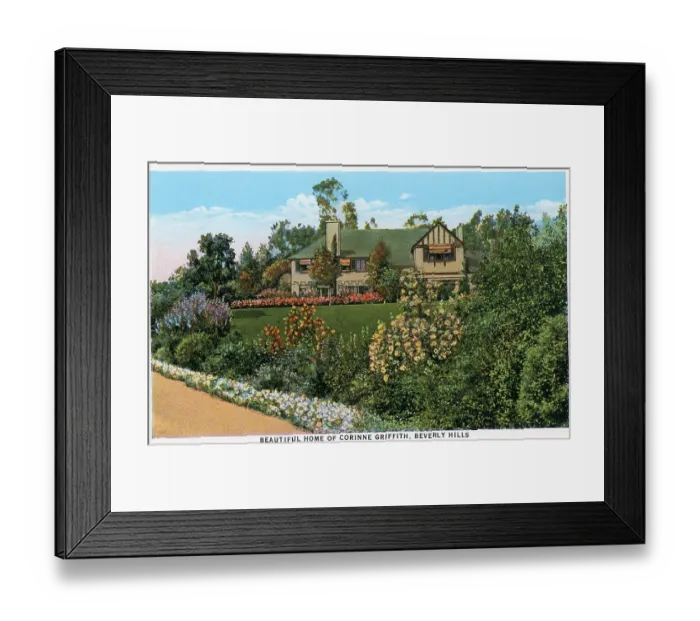 Framed Print : Vintage souvenir postcard, Corinne Griffith Residence, Homes of Movie Stars series, ca 1927 Framed Print : Vintage souvenir postcard, Corinne Griffith Residence, Homes of Movie Stars series, ca 1927