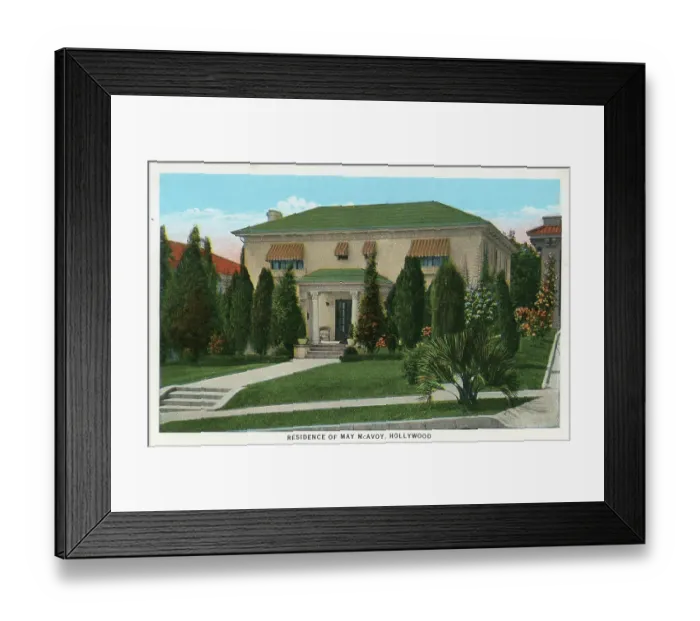 Framed Print : Vintage souvenir postcard, May McAvoy's Villa, Homes of Movie Stars series, ca 1927 Framed Print : Vintage souvenir postcard, May McAvoy's Villa, Homes of Movie Stars series, ca 1927