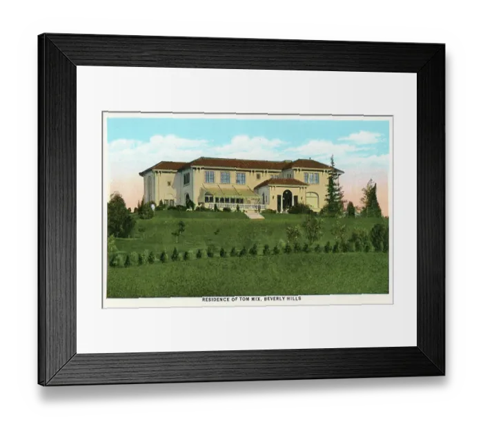 Framed Print : Vintage souvenir postcard, Tom Mix Residence, Homes of Movie Stars series, ca 1927 Framed Print : Vintage souvenir postcard, Tom Mix Residence, Homes of Movie Stars series, ca 1927