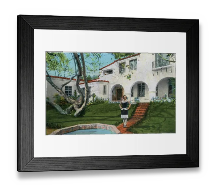 Framed Print : Vintage souvenir postcard, Dolores Del Rio, Homes of Movie Stars series, ca 1927 Framed Print : Vintage souvenir postcard, Dolores Del Rio, Homes of Movie Stars series, ca 1927