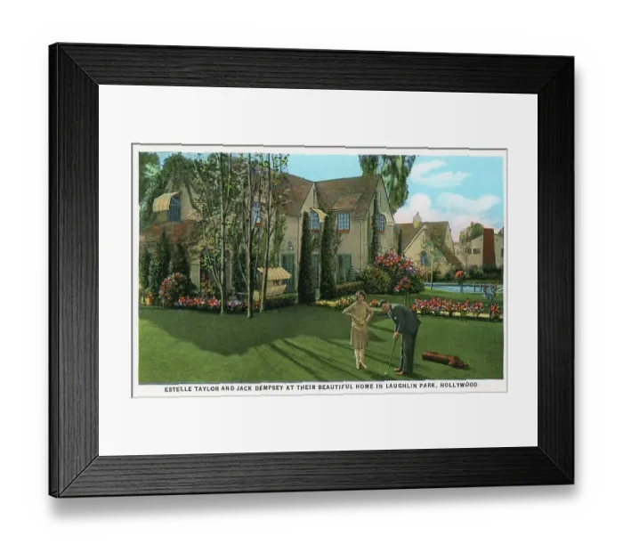 Framed Print : Vintage souvenir postcard, Estelle Taylor and Jack Dempsey Residence, Homes of Movie Stars series, ca 1927 Framed Print : Vintage souvenir postcard, Estelle Taylor and Jack Dempsey Residence, Homes of Movie Stars series, ca 1927