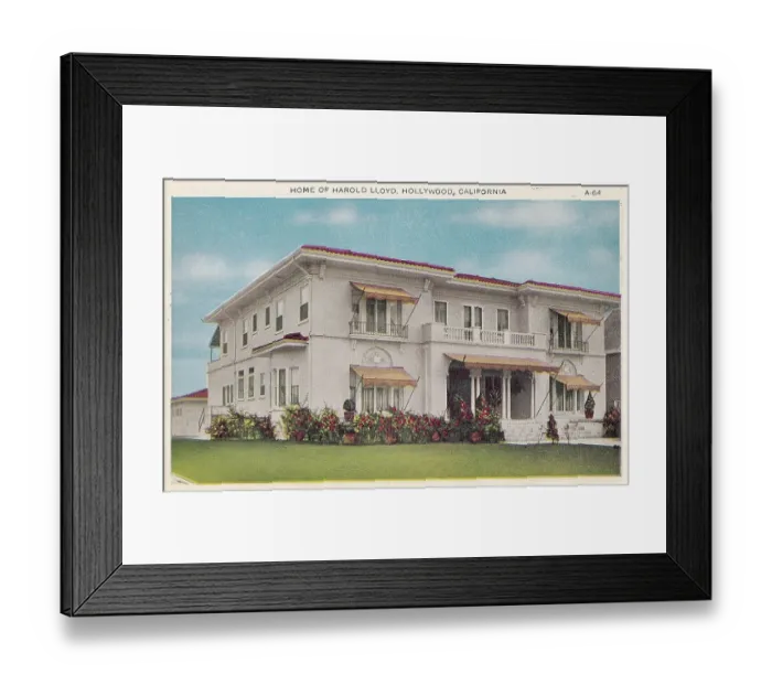 Framed Print : Vintage souvenir postcard, Harold Lloyd's Home, Hollywood and Screenland Homes series, ca 1926 Framed Print : Vintage souvenir postcard, Harold Lloyd's Home, Hollywood and Screenland Homes series, ca 1926