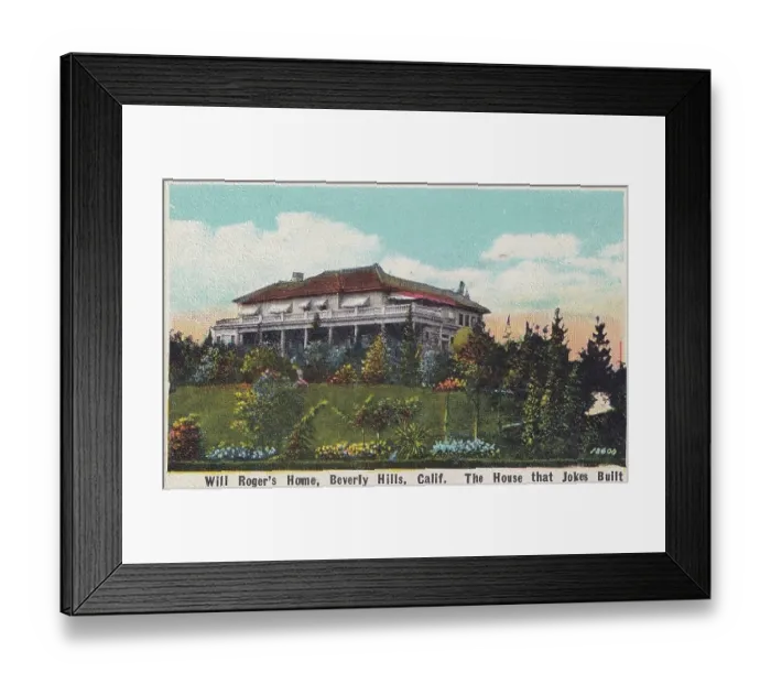 Framed Print : Vintage souvenir postcard, Home of Will Rogers, Homes of Movie Stars series, 1921 Framed Print : Vintage souvenir postcard, Home of Will Rogers, Homes of Movie Stars series, 1921