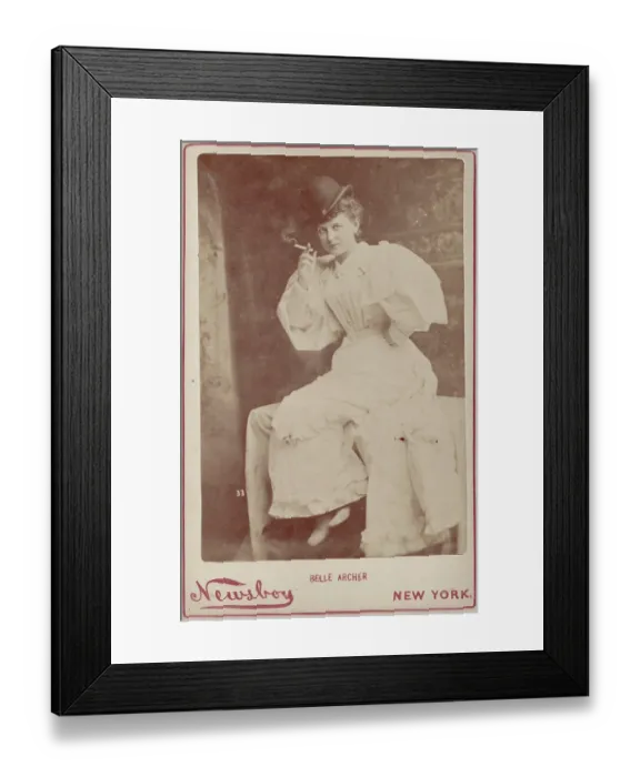 Framed Print : Vintage cabinet card portrait of actress Belle Archer smoking a cigarette, ca 1885 Framed Print : Vintage cabinet card portrait of actress Belle Archer smoking a cigarette, ca 1885