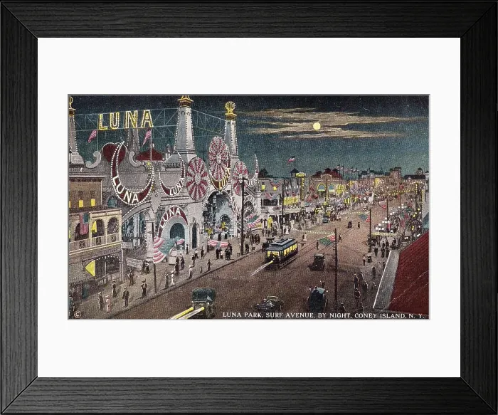 Framed Print : Vintage souvenir postcard, Luna Park, Coney Island, Brooklyn, New York City, 1918 Framed Print : Vintage souvenir postcard, Luna Park, Coney Island, Brooklyn, New York City, 1918