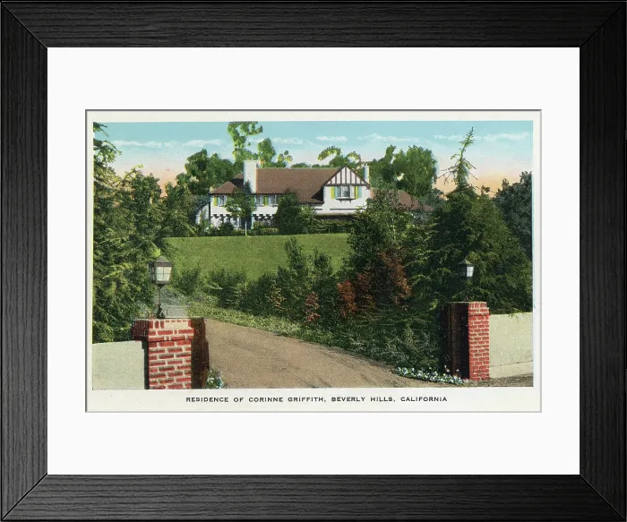 Framed Print : Vintage souvenir postcard, Residence of Corinne Griffith, Homes of Movie Stars series, ca 1924 Framed Print : Vintage souvenir postcard, Residence of Corinne Griffith, Homes of Movie Stars series, ca 1924