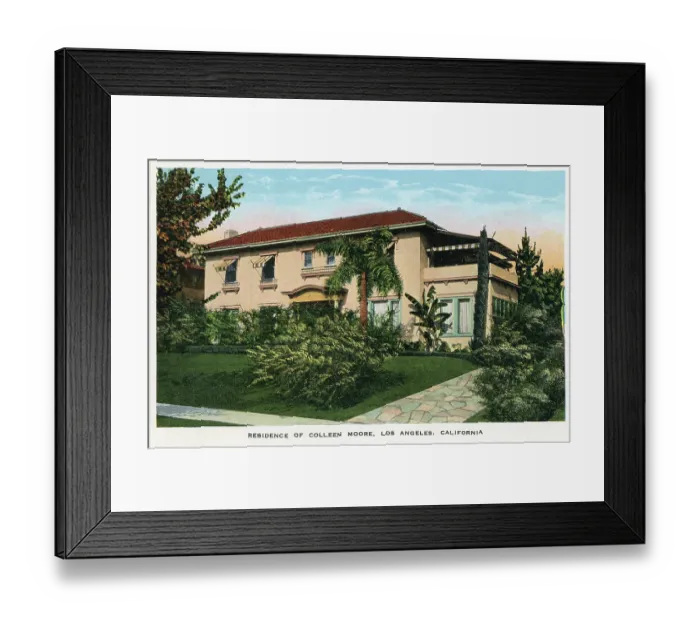 Framed Print : Vintage souvenir postcard, Residence of Colleen Moore, Homes of Movie Stars series, ca 1924 Framed Print : Vintage souvenir postcard, Residence of Colleen Moore, Homes of Movie Stars series, ca 1924
