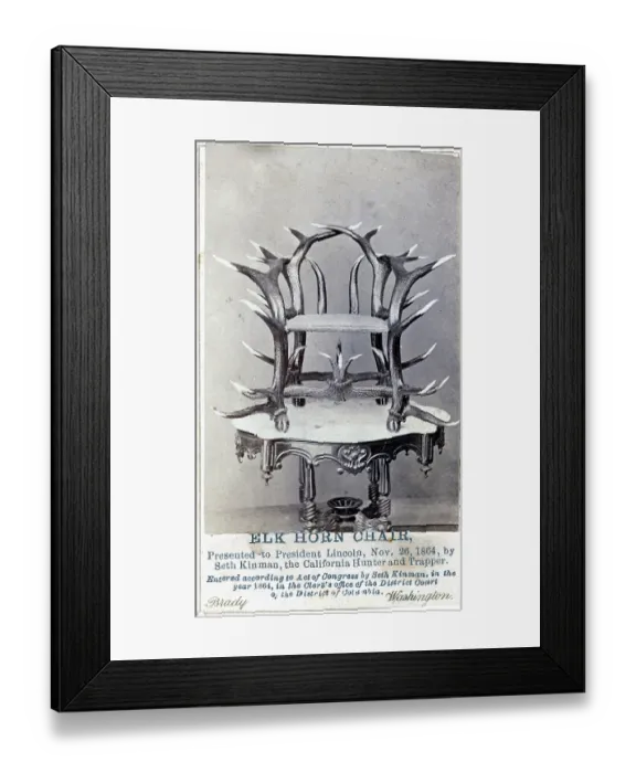 Framed Print : Vintage portrait of Elk Horn Chair Presented to President Lincoln, 1864
