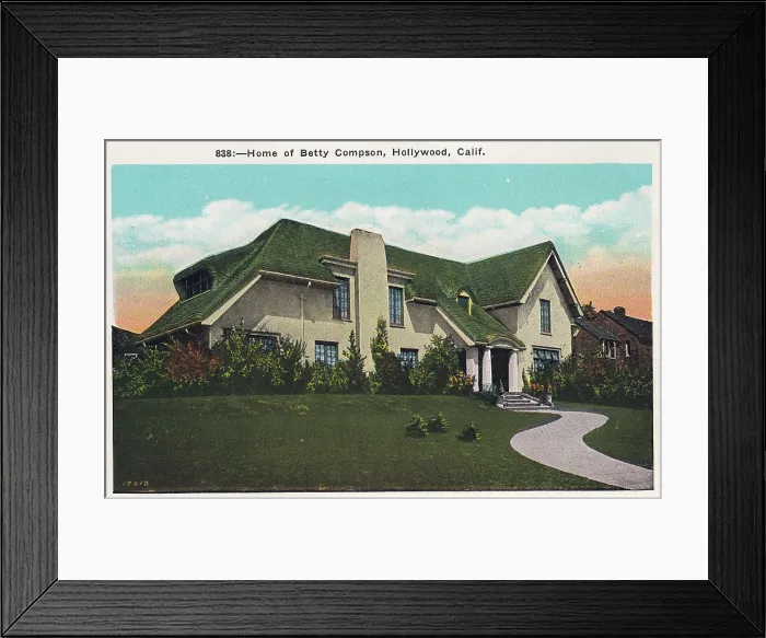 Framed Print : Vintage souvenir postcard, Betty Compson's Hollywood Home, Movie Star Homes series, ca 1923 Framed Print : Vintage souvenir postcard, Betty Compson's Hollywood Home, Movie Star Homes series, ca 1923