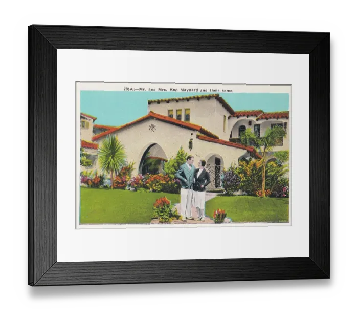 Framed Print : Vintage souvenir postcard, Ken Maynard's Hollywood Home, Movie Star Homes series, ca 1923