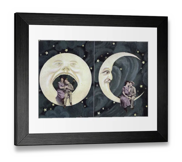 Framed Print : Vintage hand-painted postcard, Spooning the Moon, 1907 Framed Print : Vintage hand-painted postcard, Spooning the Moon, 1907