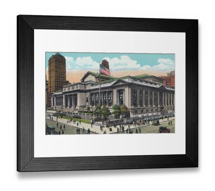 Framed Print : Vintage souvenir postcard, New York Public Library, New York City, circa 1922