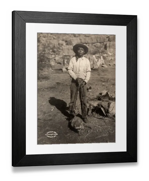 Framed Print : Portrait of young man of Havasupia tribe with captured raccoon on chain, Pasadena, California, 1899