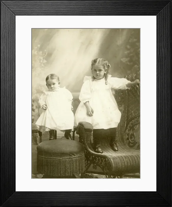 Framed Print : Cabinet card portrait of siblings in studio, Lowell, Massachusetts, 1880s Framed Print : Cabinet card portrait of siblings in studio, Lowell, Massachusetts, 1880s