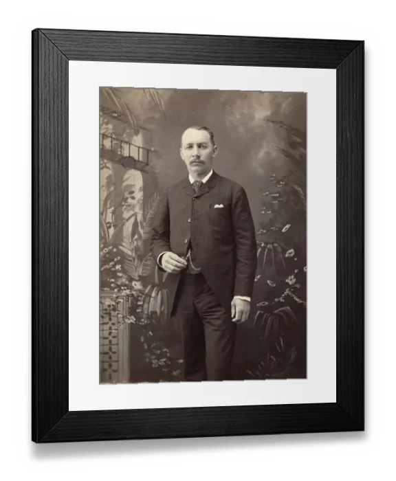 Framed Print : Cabinet Card Portrait of Dapper Man in Pinstripe Suit, circa 1880s Framed Print : Cabinet Card Portrait of Dapper Man in Pinstripe Suit, circa 1880s