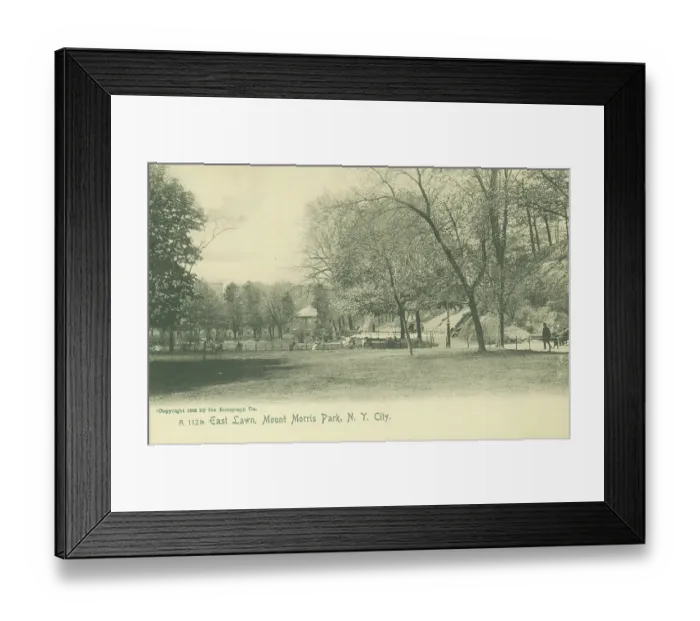 Framed Print : Vintage souvenir postcard, Mount Morris Park, now Marcus Garvey Park, Harlem, New York City, 1906 Framed Print : Vintage souvenir postcard, Mount Morris Park, now Marcus Garvey Park, Harlem, New York City, 1906