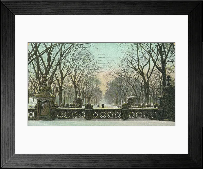 Framed Print : Vintage souvenir postcard, Winter Snow, Central Park, New York City, circa 1912 Framed Print : Vintage souvenir postcard, Winter Snow, Central Park, New York City, circa 1912