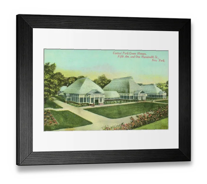 Framed Print : Vintage souvenir postcard, Greenhouses and Conservatory Gardens, Central Park, New York City, circa 1920 Framed Print : Vintage souvenir postcard, Greenhouses and Conservatory Gardens, Central Park, New York City, circa 1920