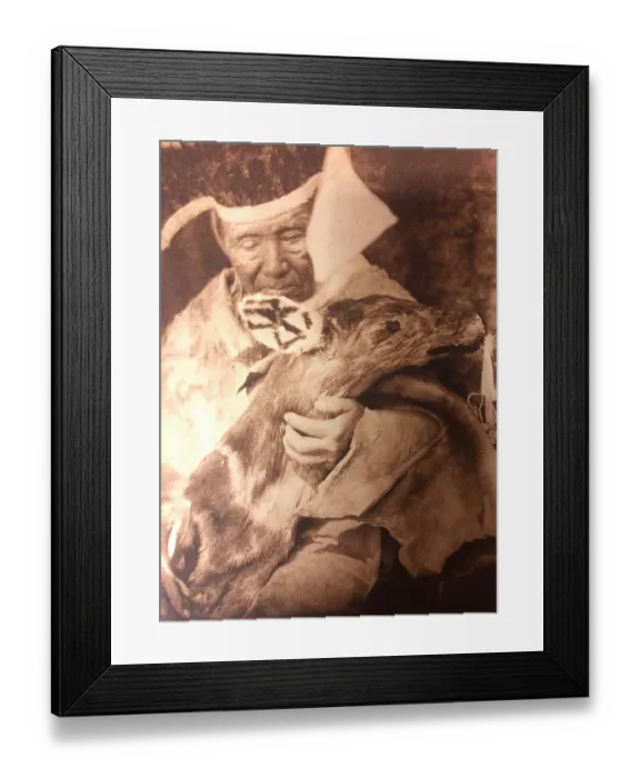 Framed Print : Vintage portrait, Dancer with Deer Effigy, Hupa, Humboldt County, California, 1922 Framed Print : Vintage portrait, Dancer with Deer Effigy, Hupa, Humboldt County, California, 1922