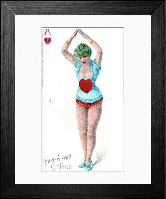 Framed Print : Ace of Hearts Playing Card, Hard A Port Cut Plug Tobacco Card, 1890s