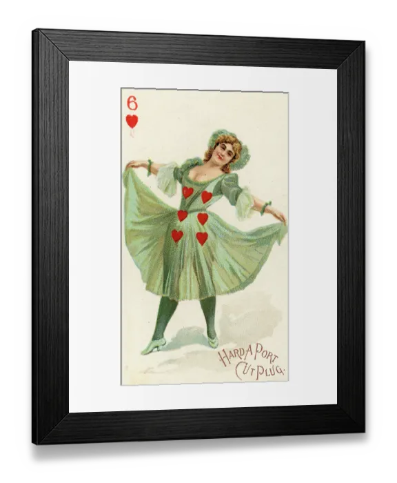 Framed Print : Hard a Port Cut Plug Playing Card, Six of Hearts, 1890s Framed Print : Hard a Port Cut Plug Playing Card, Six of Hearts, 1890s