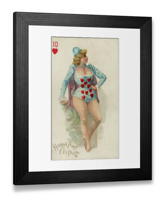 Framed Print : Ten of Hearts Playing Card, Hard A Port Cut Plug Tobacco Card, 1890s Framed Print : Ten of Hearts Playing Card, Hard A Port Cut Plug Tobacco Card, 1890s