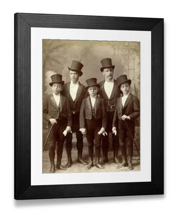 Framed Print : Cabinet Card Portrait of Group Wearing Tuxedos for Formal Event Framed Print : Cabinet Card Portrait of Group Wearing Tuxedos for Formal Event