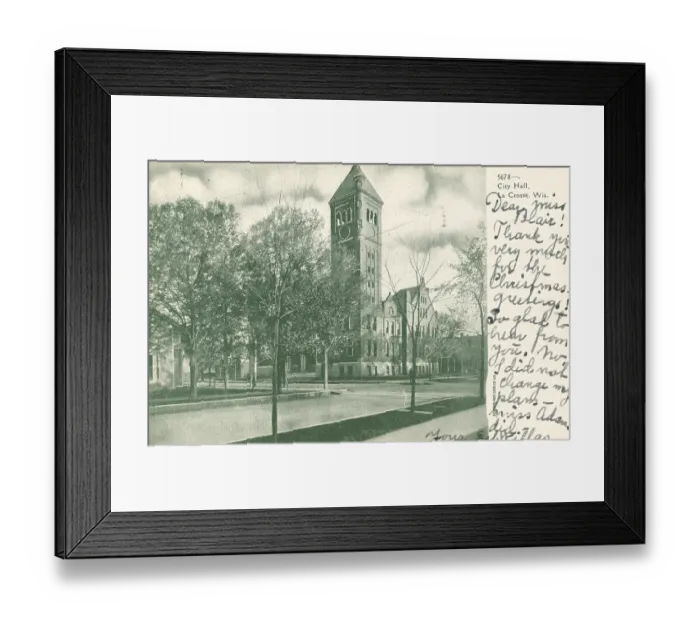 Framed Print : City Hall. A postcard of La Crosse's City Hall, La Crosse, Wisconsin, 1907 Framed Print : City Hall. A postcard of La Crosse's City Hall, La Crosse, Wisconsin, 1907