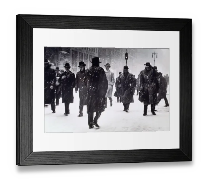 Framed Print : MEN WALK ALONG SNOWY STREETS, NEW YORK CITY Framed Print : MEN WALK ALONG SNOWY STREETS, NEW YORK CITY