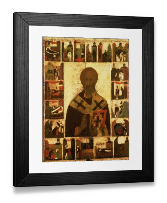 Framed Print : Saint Nicholas with scenes from his life, 14th century. Artist: Russian icon Framed Print : Saint Nicholas with scenes from his life, 14th century. Artist: Russian icon