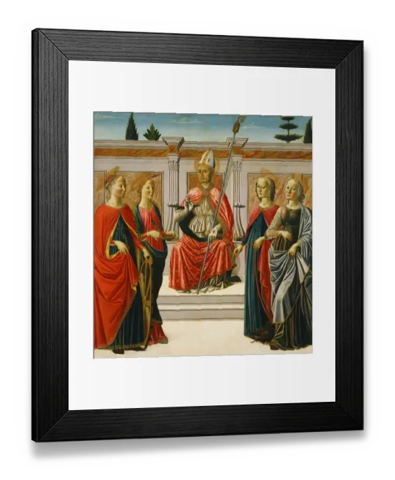 Framed Print : Saint Nicholas and Saints Catherine, Lucy, Margaret and Apollonia. Artist: Botticini, Francesco (1446-1497) Framed Print : Saint Nicholas and Saints Catherine, Lucy, Margaret and Apollonia. Artist: Botticini, Francesco (1446-1497)