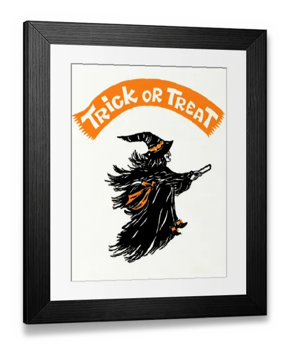 Framed Print : Trick or Treat - Flying Witch Banner Framed Print : Trick or Treat - Flying Witch Banner