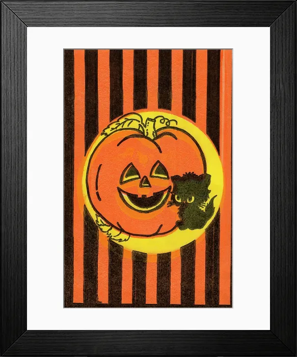 Framed Print : Jack-O-Lantern and Kitten Framed Print : Jack-O-Lantern and Kitten
