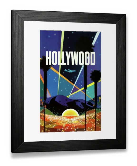 Framed Print : Hollywood. Airline poster for travel to Hollywood from the 1960's Framed Print : Hollywood. Airline poster for travel to Hollywood from the 1960's