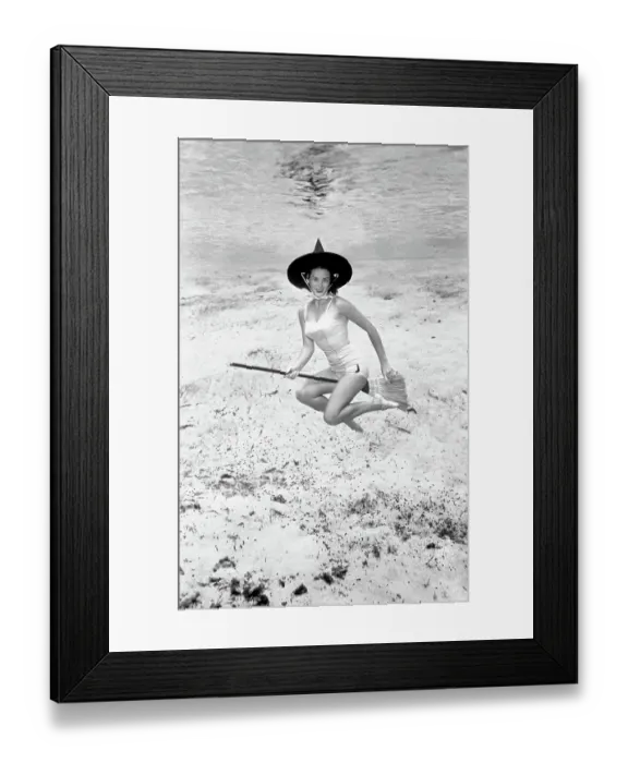 Framed Print : Underwater witch riding a broom