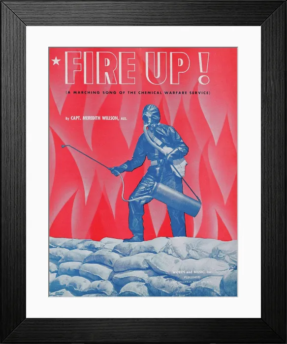 Framed Print : Fire Up!. Cover art to sheet music of 'a marching song of the chemical